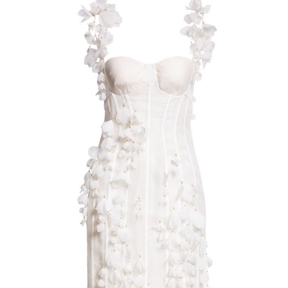 Zimmermann Wild Botanica Petals Linen Silk Corset Gown White Natural 0 - Picture 6 of 15